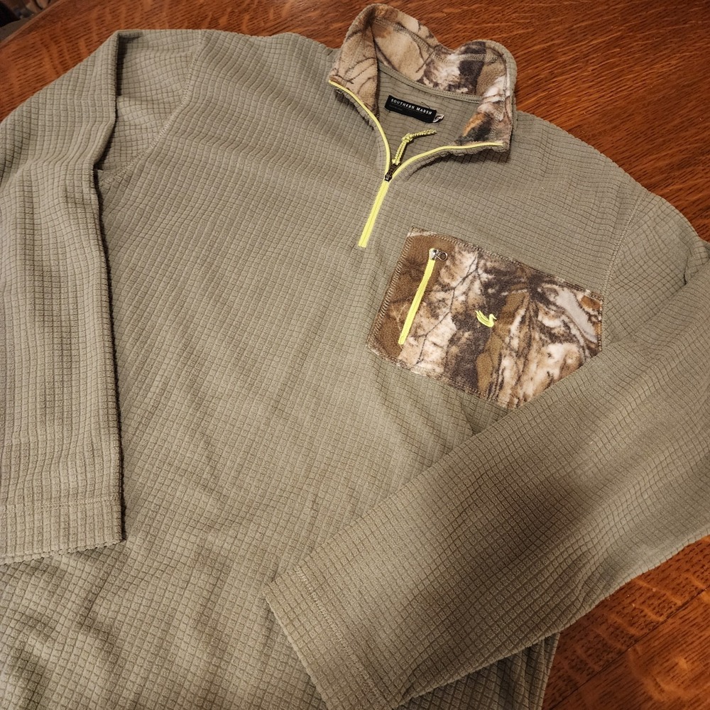 Southern Marsh 1/4 Zip Fleece FieldTec Waffled Green/Camo‎ Pullover Mens Size M